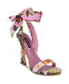 Nine West Kelsie Ankle Tie Sandal In Pink Rose Print Multi - Textile