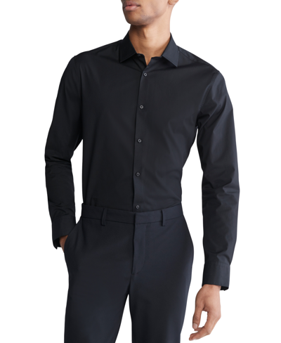 Calvin Klein Men's Slim Fit Supima Stretch Long Sleeve Button-front Shirt In Black Beauty