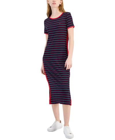 Tommy Hilfiger Women's Striped Short-sleeve Midi Dress In Sky Captain Multi