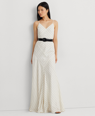 Ralph Lauren Chevron Linen-blend Sleeveless Gown In Winter Cream