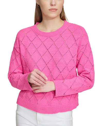 Dkny Jeans Women's Diamond-shaped Pointelle Sweater In - Shocking Pink