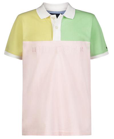 Tommy Hilfiger Kids' Big Boys Split Striped Polo Shirt In Lemonade