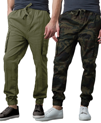 Galaxy By Harvic Men's Slim Fit Stretch Cargo Jogger Pants, Pack Of 2 In Olive,woodland