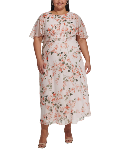 Calvin Klein Plus Size Smocked-waist Dress In Blush Multi