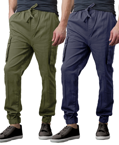 Galaxy By Harvic Men's Slim Fit Stretch Cargo Jogger Pants, Pack Of 2 In Olive,navy