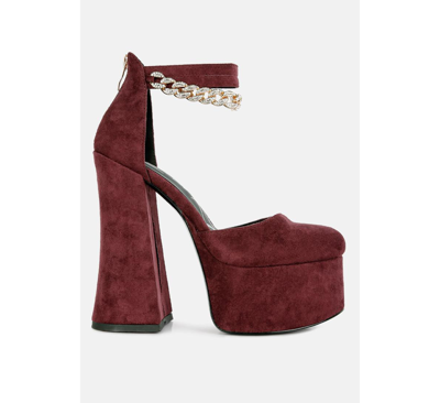 London Rag Lucky Me Block Platform Sandal With Metal Chain In Burgundy
