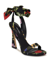 Nine West Kelsie Ankle Tie Sandal In Black Garden Print Multi - Textile