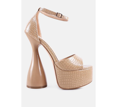 London Rag Pretty Me Patent Croc Ultra High Platform Sandals In Latte