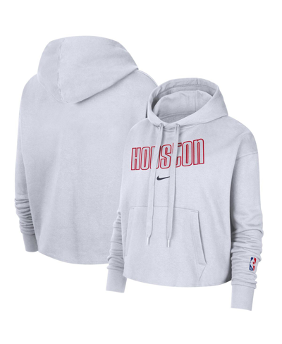 NIKE WOMEN'S NIKE WHITE HOUSTON ROCKETS 2021/22 CITY EDITION ESSENTIAL LOGO CROPPED PULLOVER HOODIE