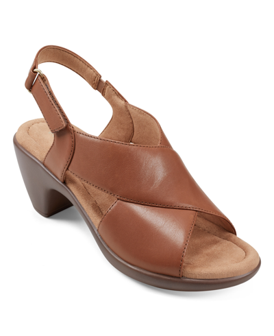 Easy Spirit Women's Chantal Open Toe Strappy Block Heel Sandals In Medium Brown Leather