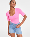 ON 34TH WOMEN'S KNIT ELBOW-SLEEVE BODYSUIT, CREATED FOR MACY'S