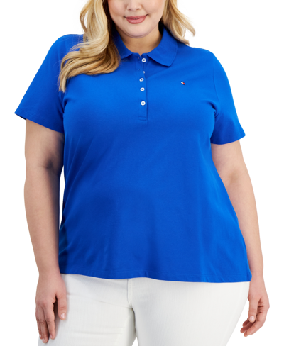 Tommy Hilfiger Plus Size Short-sleeve Polo Shirt In Cerulean