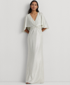 Ralph Lauren Metallic Knit Twist-front Cape Gown In Winter Cream