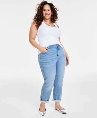 On 34th Trendy Plus Size Longline Scoop-neck Tank, Created For Macy's In Bright White