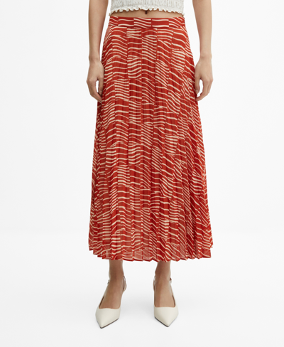 Mango Printed Pleated Skirt Red
