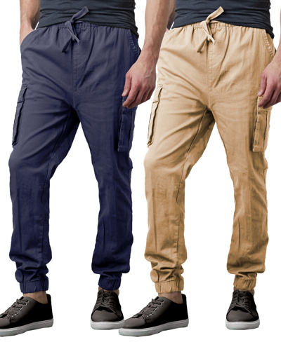 Galaxy By Harvic Men's Slim Fit Stretch Cargo Jogger Pants, Pack Of 2 In Navy,khaki