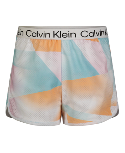 Calvin Klein Kids' Performance Big Girls Layered Mesh Shorts In White