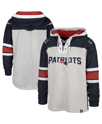47 Brand Men's ' New England Patriots Heather Gray Gridiron Lace-up Pullover Hoodie