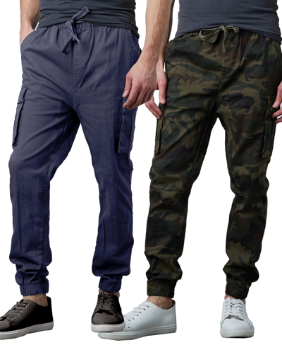 Galaxy By Harvic Men's Slim Fit Stretch Cargo Jogger Pants, Pack Of 2 In Navy,woodland