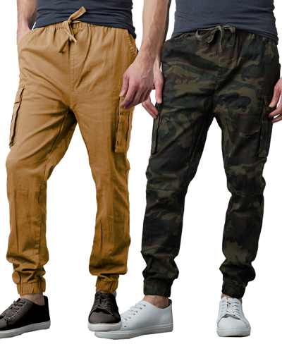 Galaxy By Harvic Men's Slim Fit Stretch Cargo Jogger Pants, Pack Of 2 In Woodland,timber