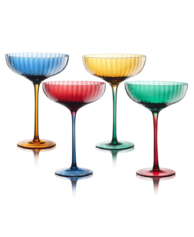 Qualia Glass Festive Coupe Glasses, Set Of 4 In Blue,yellow,red,green