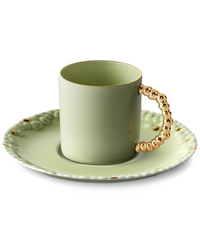 L'objet Haas Mojave Matcha Gold Espresso Cup & Saucer In Green