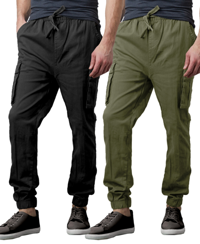Galaxy By Harvic Men's Slim Fit Stretch Cargo Jogger Pants, Pack Of 2 In Black,olive