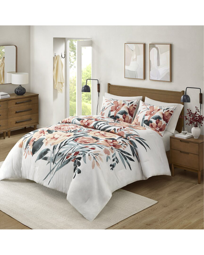 Madison Park 140 Thread Count Dahlia Floral Cotton Comforter Set In Gray