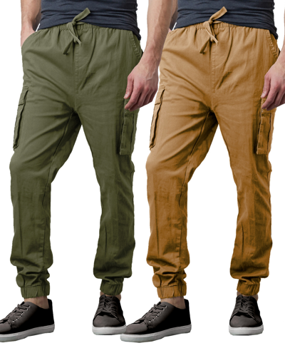 Galaxy By Harvic Men's Slim Fit Stretch Cargo Jogger Pants, Pack Of 2 In Olive,timber