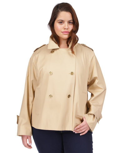 Michael Kors Michael  Plus Size Cropped Double-breasted Peacoat In Khaki