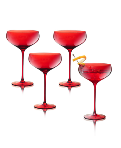 Qualia Glass Carnival Coupe 13 oz Glasses, Set Of 4 In Red