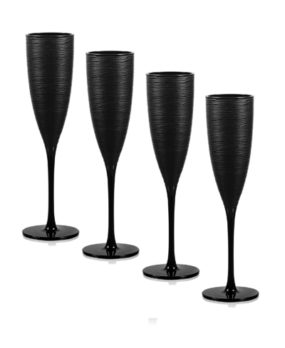 Qualia Glass Artisan Flute 6.5 oz Wine Glass, Set Of 4 In Black