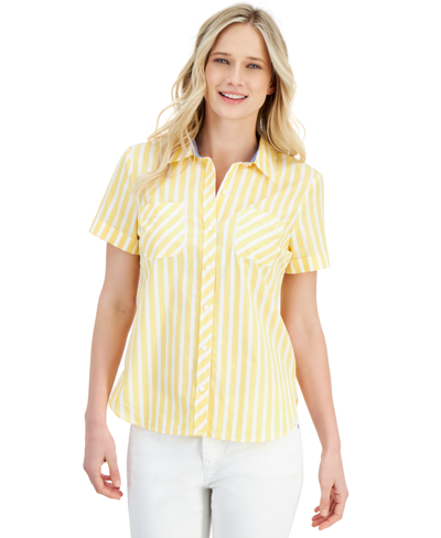 Nautica Women's Seaport Striped Button-down Camp Shirt In Yellow