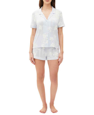 Gap Women's 2-pc. Printed Notched-collar Short Pajamas Set In Halogen Blue