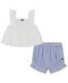 TOMMY HILFIGER BABY GIRLS EYELET BABY DOLL TOP AND SEERSUCKER BLOOMER SHORTS SET