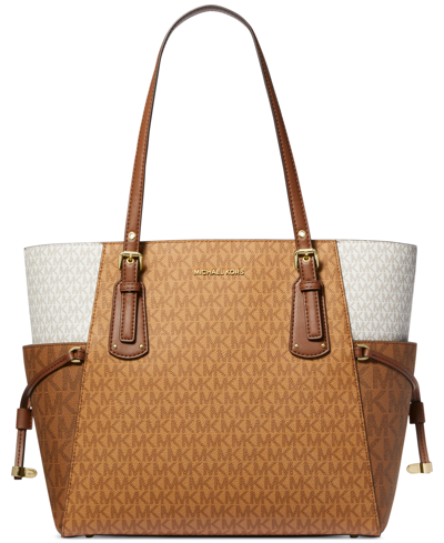 Michael Kors Michael  Voyager Ew Medium Tote In Pale Peanut,chestnut,luggage Barolo,whit