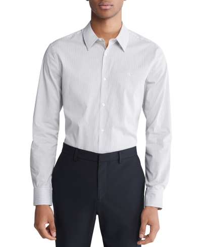 Calvin Klein Men's Slim Fit Striped Stretch Long Sleeve Button-front Shirt In Brilliant White