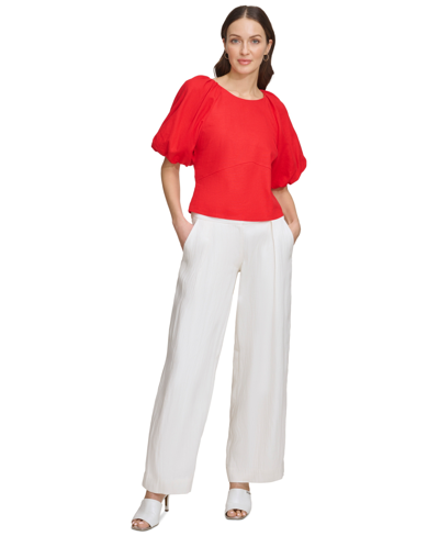 Dkny Women's Boat-neck Short-puff-sleeve Top In Flame