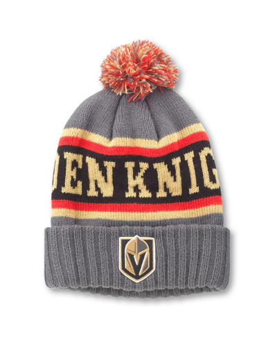 AMERICAN NEEDLE MEN'S AMERICAN NEEDLE CHARCOAL, BLACK VEGAS GOLDEN KNIGHTS PILLOW LINE CUFFED KNIT HAT WITH POM