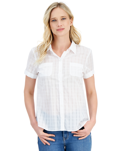 Nautica Women's Cotton Dobby Short-sleeve Camp Shirt In White