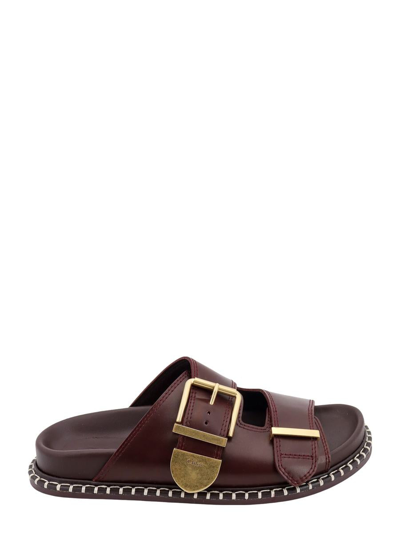 Chloé Logo Engraved Buckled Sandals In Brown