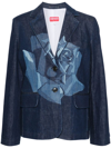 Kenzo Rose Denim Blazer In Blue Denim