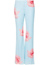 Kenzo Flared Rose Print Trousers In Blue
