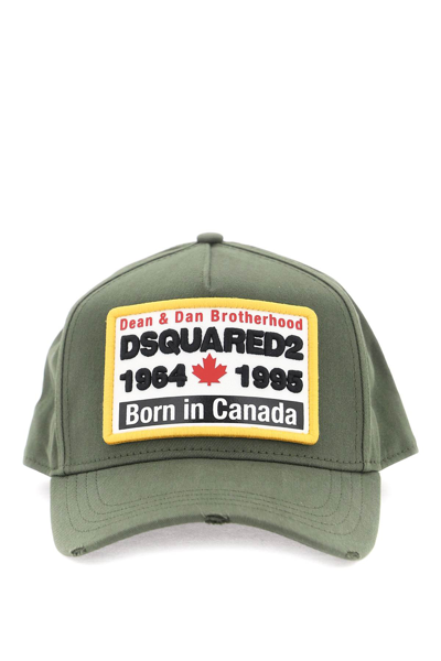 Dsquared2 Baseball Cap With Logoed Patch In Militare (khaki)