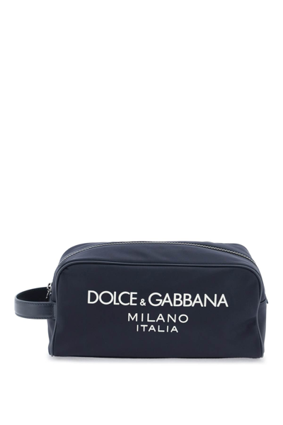 Dolce & Gabbana Rubberized Logo Beauty Case In Blu Blu Navy (blue)