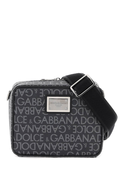 Dolce & Gabbana Coated Jacquard Messenger Bag In Nero Grigio (black)