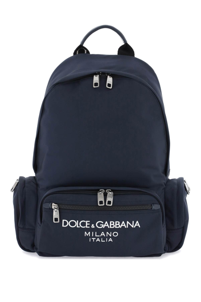 Dolce & Gabbana Nylon Backpack With Logo In Blu Blu Navy (blue)