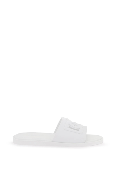 Dolce & Gabbana White Sandals With Logo Detail In Rubber Man In Multi