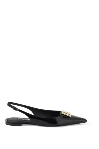 Dolce & Gabbana Dg Logo-plaque Slingback Ballerina Shoes In Black