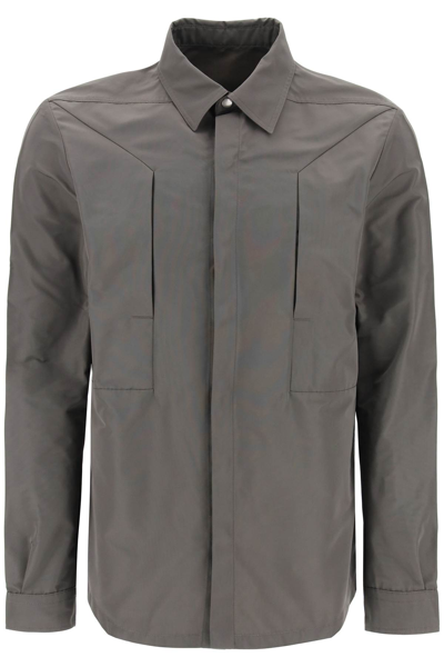 Rick Owens Faille Overshirt With Fog Pockets In Grey